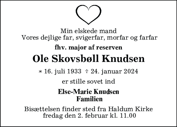 Dødsannonce for Ole Skovsbøll Knudsen