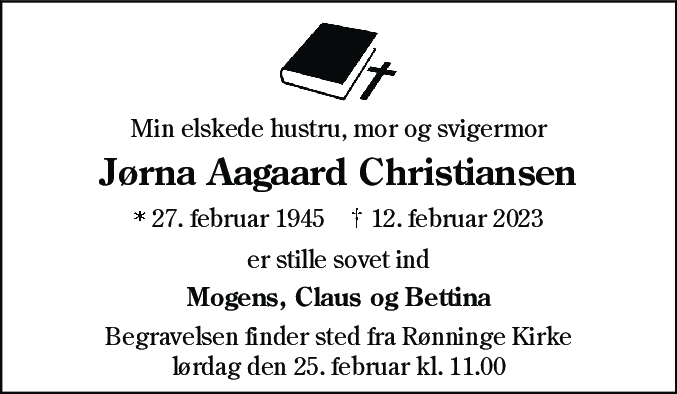 Dødsannonce for Jørna Aagaard Christiansen