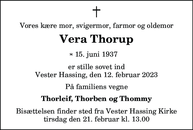 Dødsannonce for Vera Thorup