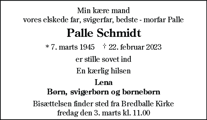 Dødsannonce for Palle Schmidt
