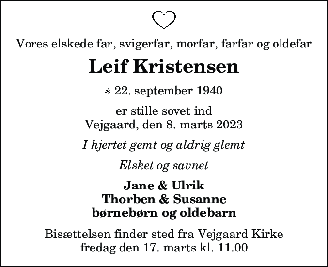 Dødsannonce for Leif Kristensen