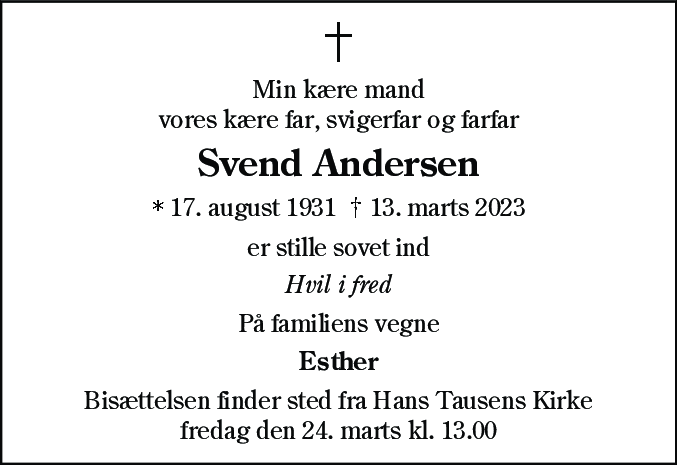 Dødsannonce for Svend Andersen