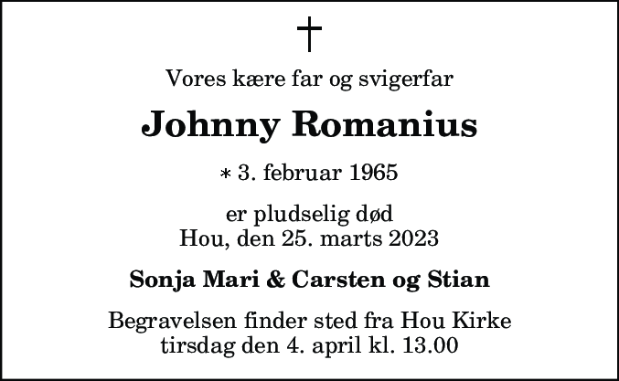 Dødsannonce for Johnny Romanius