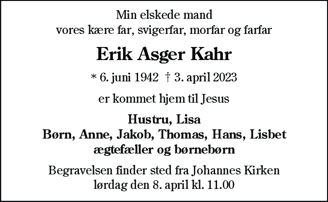 Dødsannonce for Erik Asger Kahr