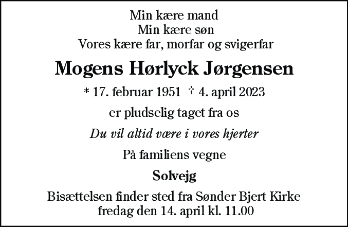 Dødsannonce for Mogens Hørlyck Jørgensen
