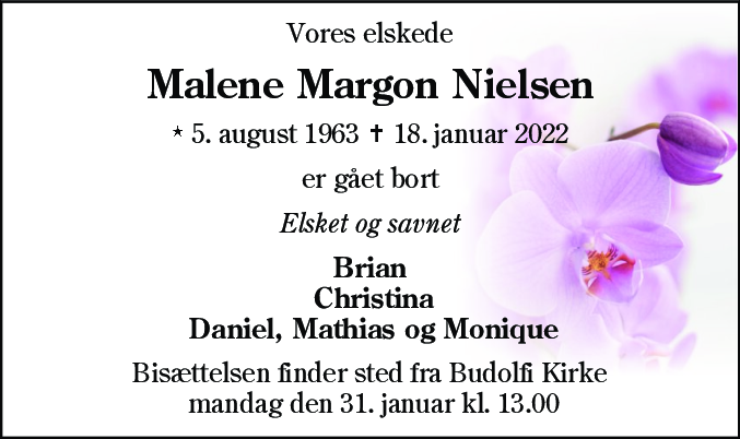 Dødsannonce for Malene Margon Nielsen