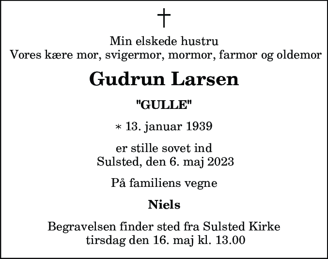 Dødsannonce for Gudrun Larsen