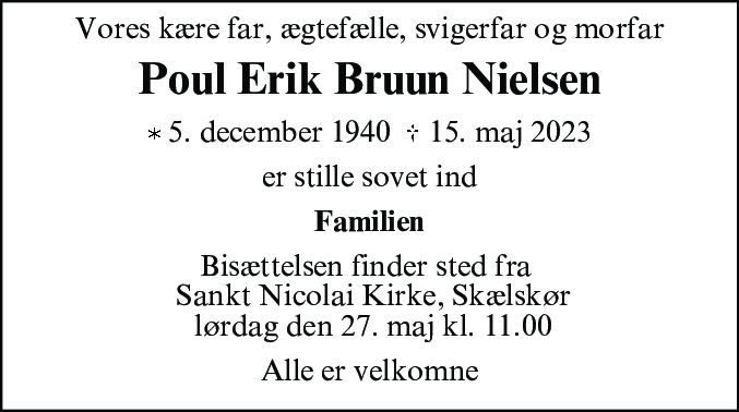 Dødsannonce for Poul Erik Bruun Nielsen