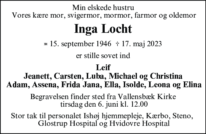 Dødsannonce for Inga Locht
