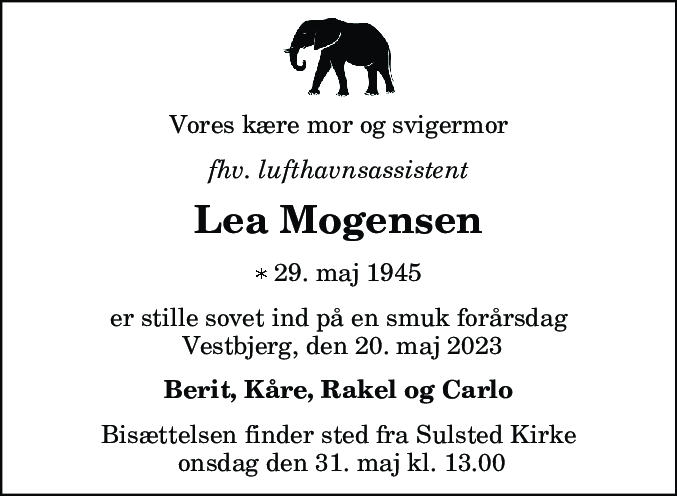 Dødsannonce for Lea Mogensen