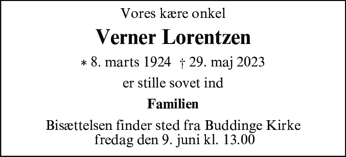 Dødsannonce for Verner Lorentzen
