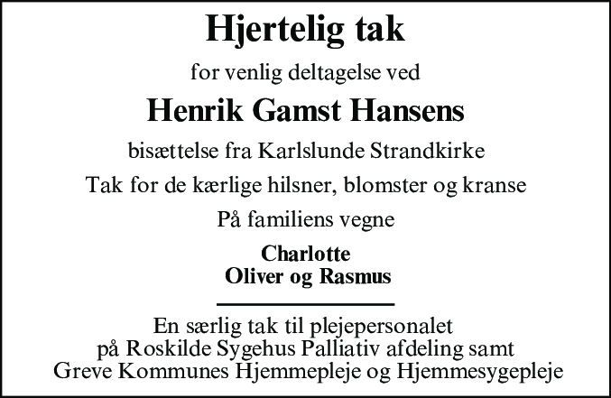 Dødsannonce for Henrik Gamst Hansen