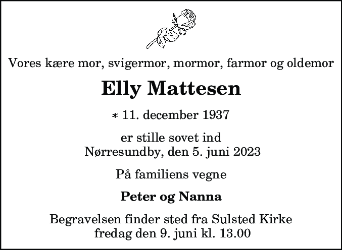 Dødsannonce for Elly Mattesen