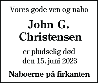 Dødsannonce for John G. Christensen