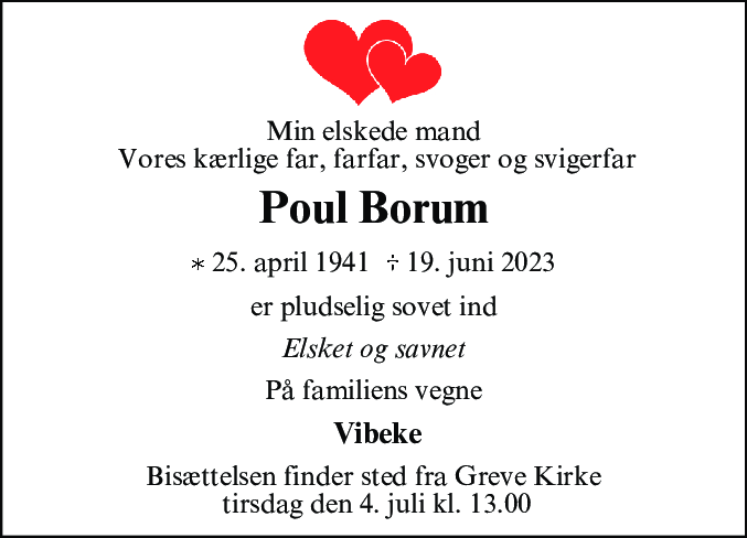 Dødsannonce for Poul Borum