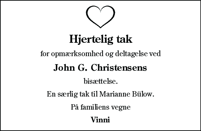 Dødsannonce for John G. Christensen