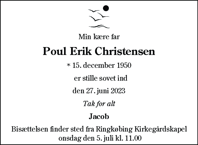 Dødsannonce for Poul Erik Christensen