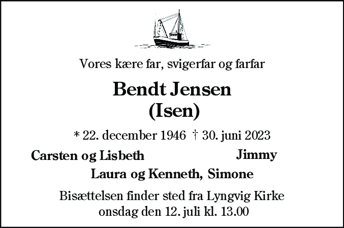 Dødsannonce for Bendt Jensen