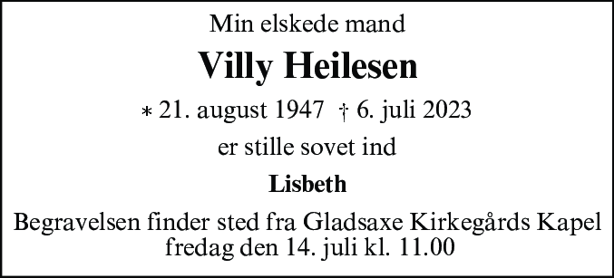 Dødsannonce for Villy Heilesen