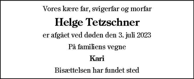 Dødsannonce for Helge Tetzschner