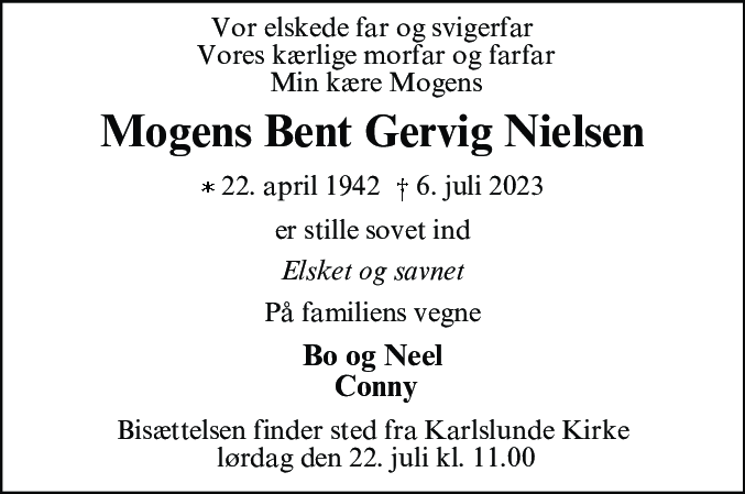 Dødsannonce for Mogens Bent Gervig Nielsen