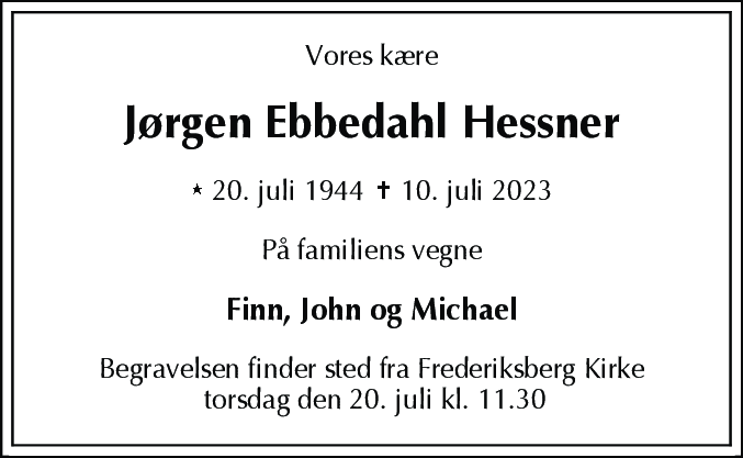 Dødsannonce for Jørgen Ebbedahl Hessner