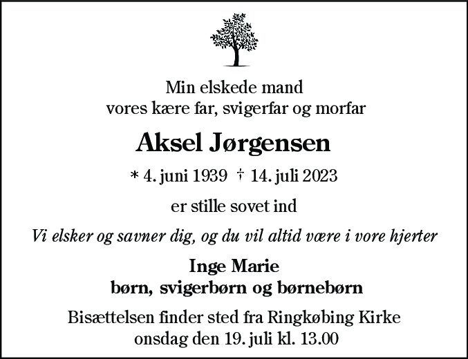 Dødsannonce for Aksel Jørgensen