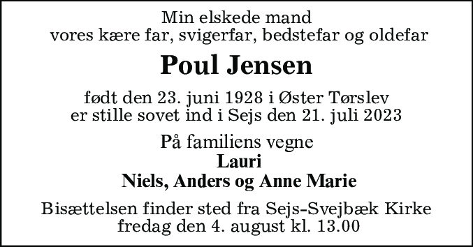 Dødsannonce for Poul Jensen