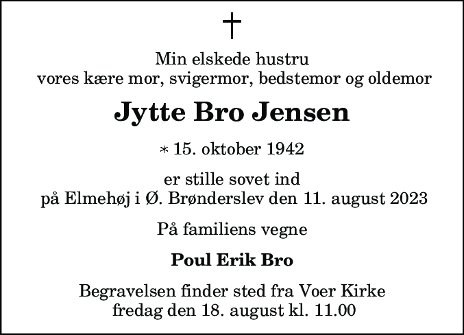 Dødsannonce for Jytte Jensen