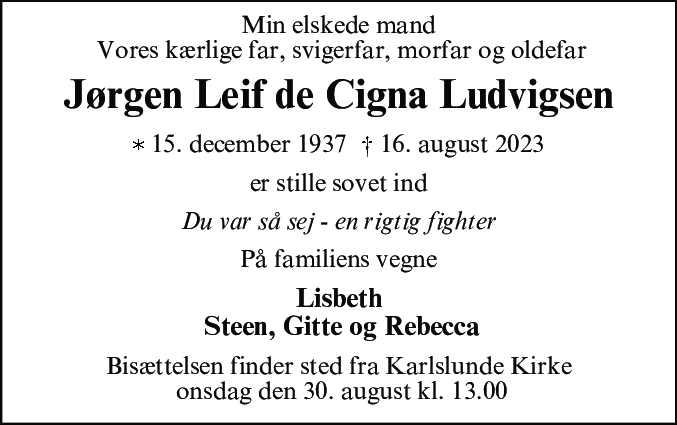 Dødsannonce for Jørgen Leif de Cigna Ludvigsen