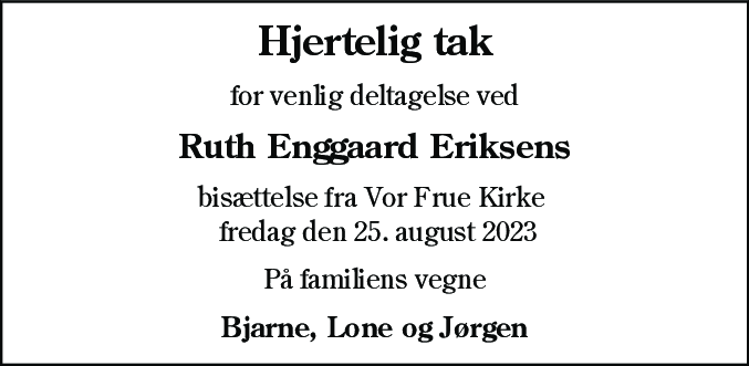 Dødsannonce for Ruth Enggaard Eriksen