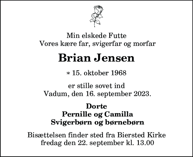 Dødsannonce for Brian Jensen