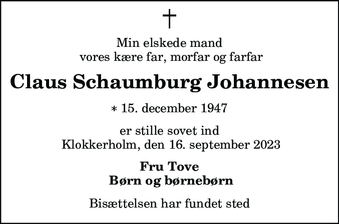 Dødsannonce for Claus Schaumborg