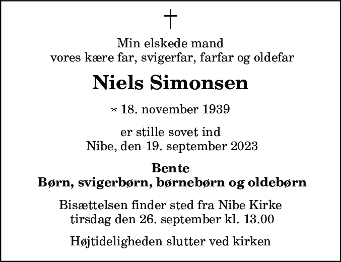 Dødsannonce for Niels Simonsen