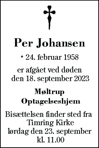 Dødsannonce for Per Johansen