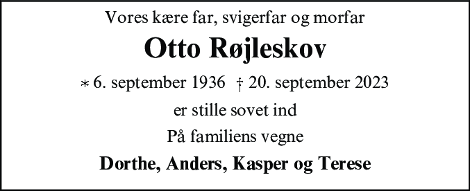 Dødsannonce for Otto Røjleskov