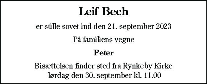 Dødsannonce for Leif Bech