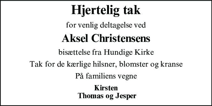 Dødsannonce for Aksel Christensen