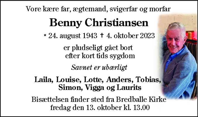 Dødsannonce for Benny Christiansen