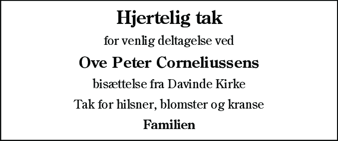 Dødsannonce for Ove Peter Corneliussen