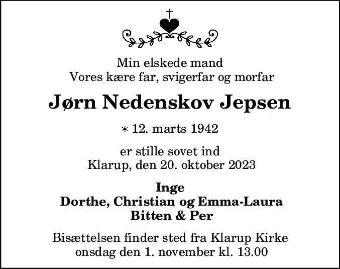 Dødsannonce for Jørn Nedenskov Jepsen