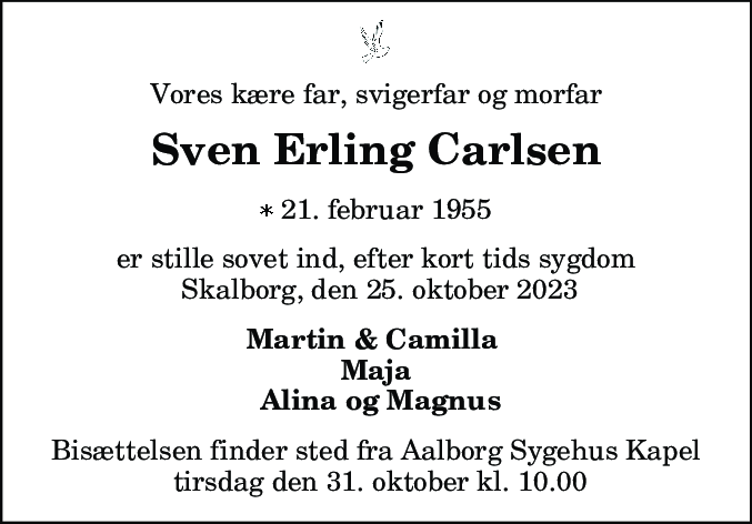 Dødsannonce for Sven Erling Carlsen