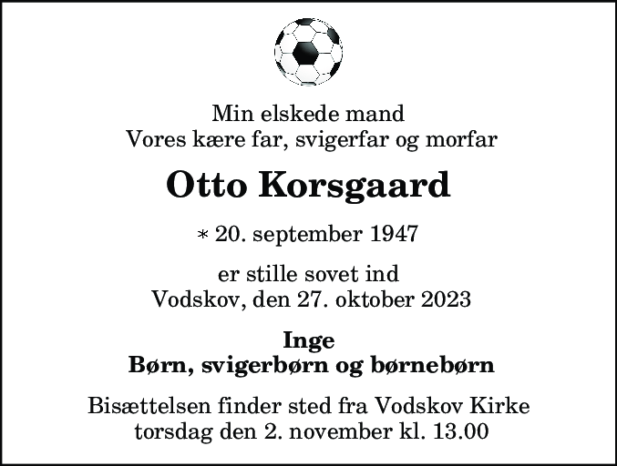 Dødsannonce for Otto Korsgaard