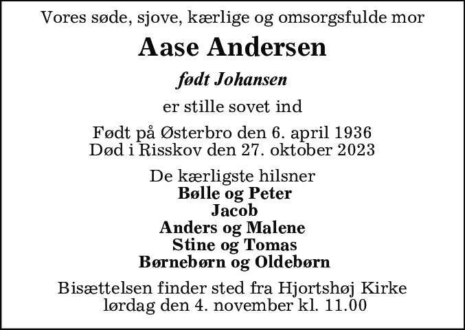 Dødsannonce for Aase Andersen
