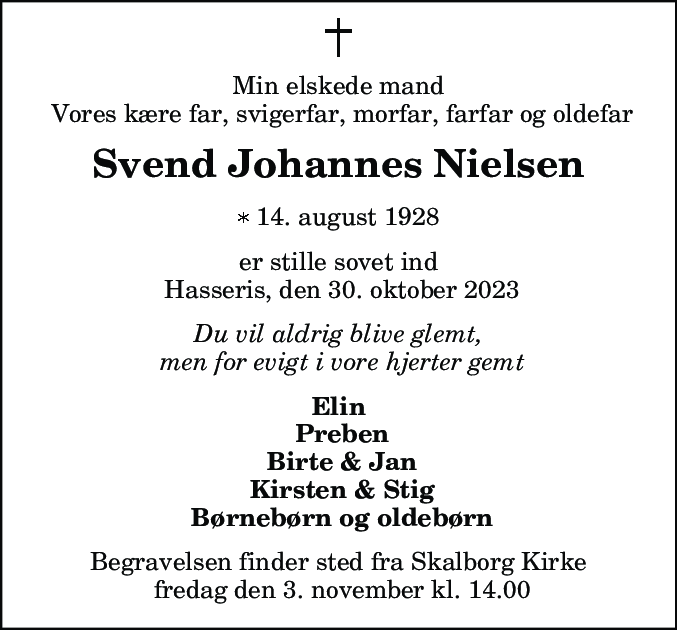 Dødsannonce for Svend Johannes Nielsen