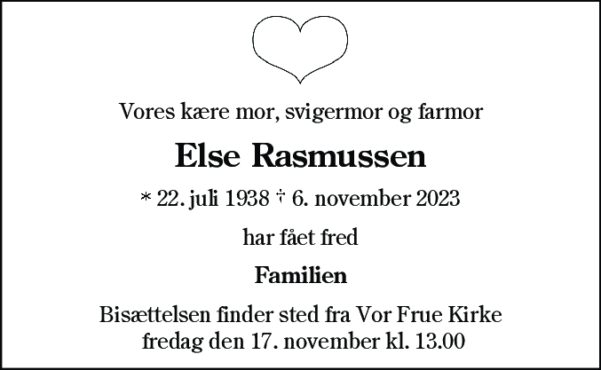 Dødsannonce for Else Rasmussen