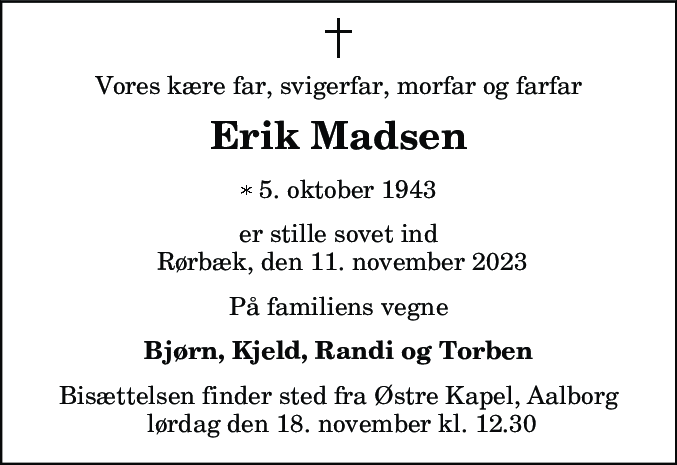 Dødsannonce for Erik Madsen