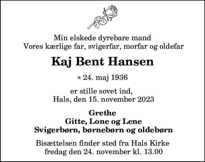 Dødsannonce for Kaj Bent Hansen
