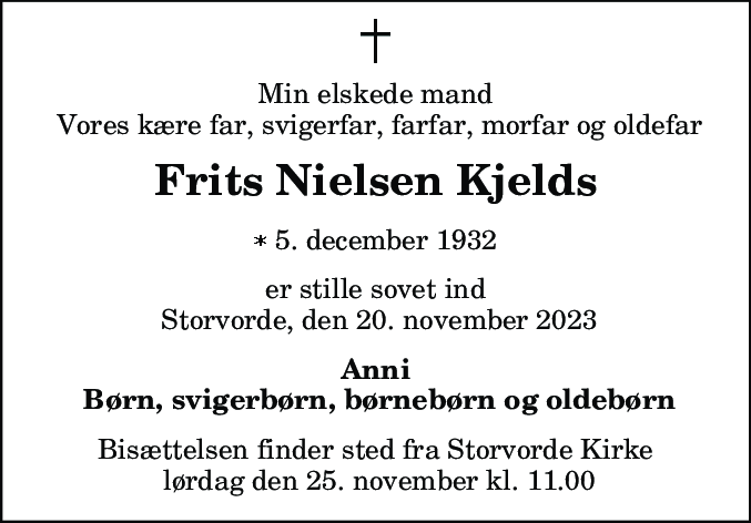Dødsannonce for Frits Nielsen Kjelds