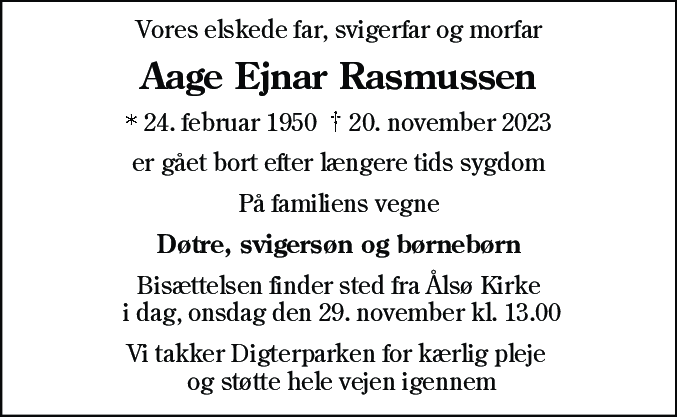 Dødsannonce for Aage Ejnar Rasmussen